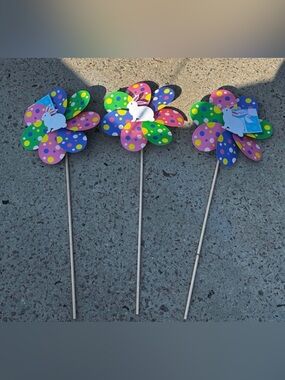 Colorful Bunny Pinwheel Stakes - Multicolor Easter Garden Decor